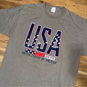 VINTAGE USA 90s SOCCER BIG FLAG PRINTED T-SHIRT CLASSIC GRAY TEE PORT & COMPANY